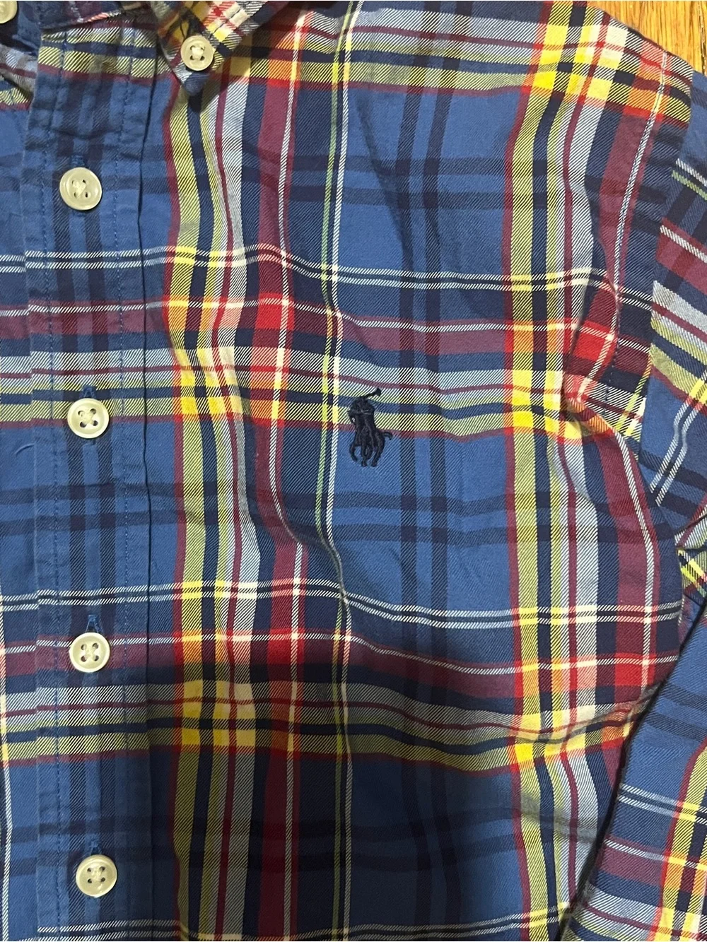 Ralph Lauren Boys Size S Blue Plaid Button-Down Cotton Long Sleeve Pony Preppy